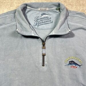 Tommy Bahama XXL Relax Quarter Zip‎ Pullover Blue Embroidered Marlin Men's Cozy